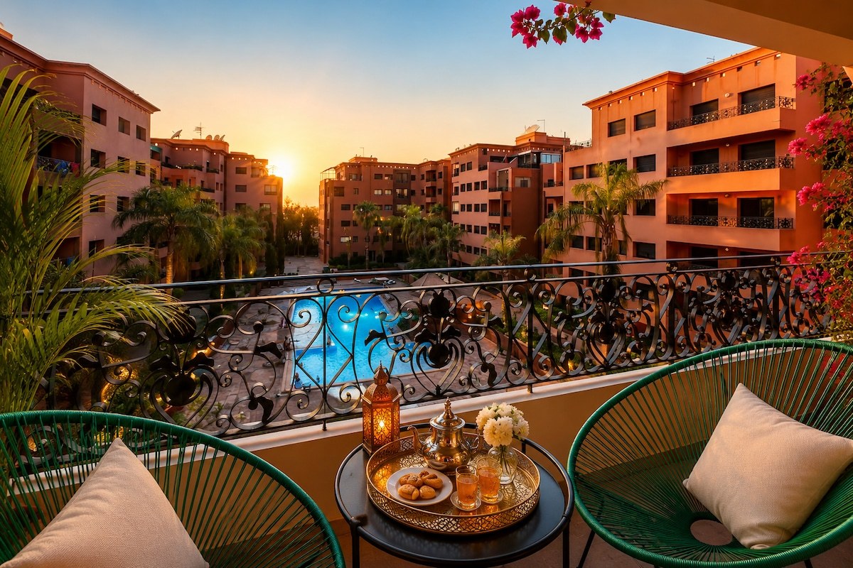 Balcon · Piscine · Parking · 2 chambres · Hivernage - Photo 8