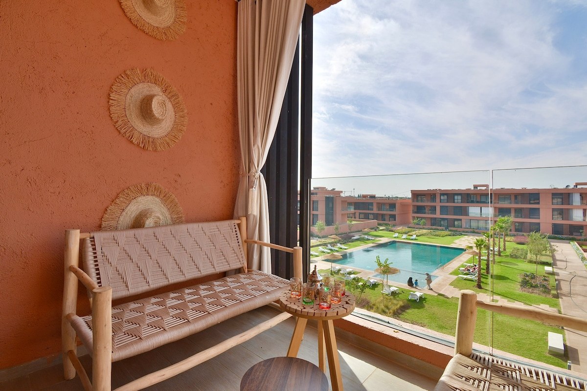 Marrakech Luxury 2BR Vue sur la piscine/Terrasse/Travail à distance - Photo 24